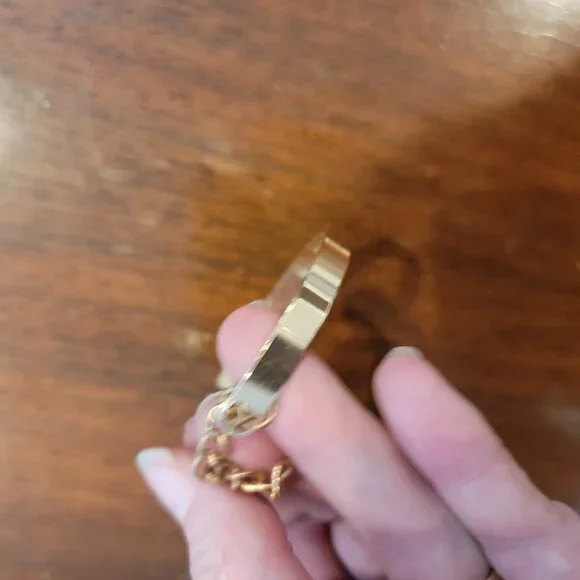 Gold .25" Width Open Cuff Bangle Bracelet with Lobster Claw Clasp - Picture 9 of 10